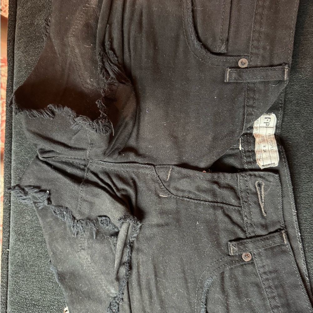 Free People Charcoal Buttoned Denim Shorts